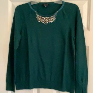 Talbots Size L Fine Merino Pullover with Jeweled Neckline Trim, Long-Sleeved